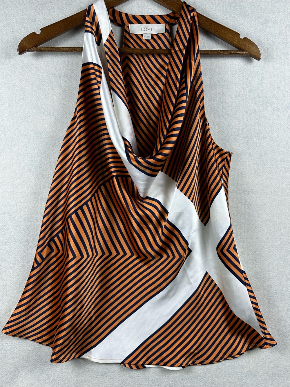 LOFT Orange and Navy Diagonal Stripe Tank